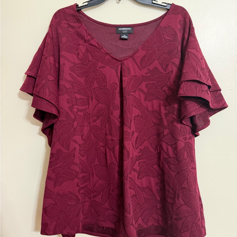 Liz Claiborne Burgundy Floral Blouse Women’s Size 3xl